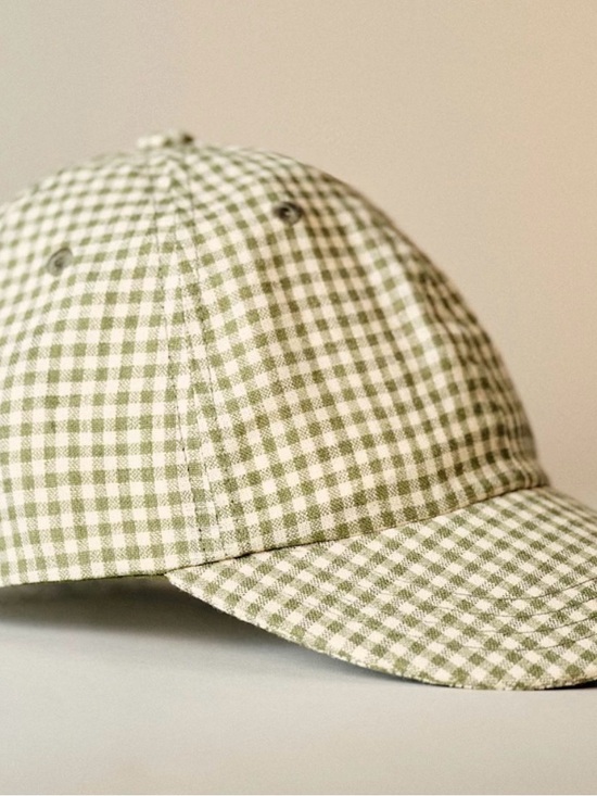 Sezane Green and White Gingham Baseball Cap NWT